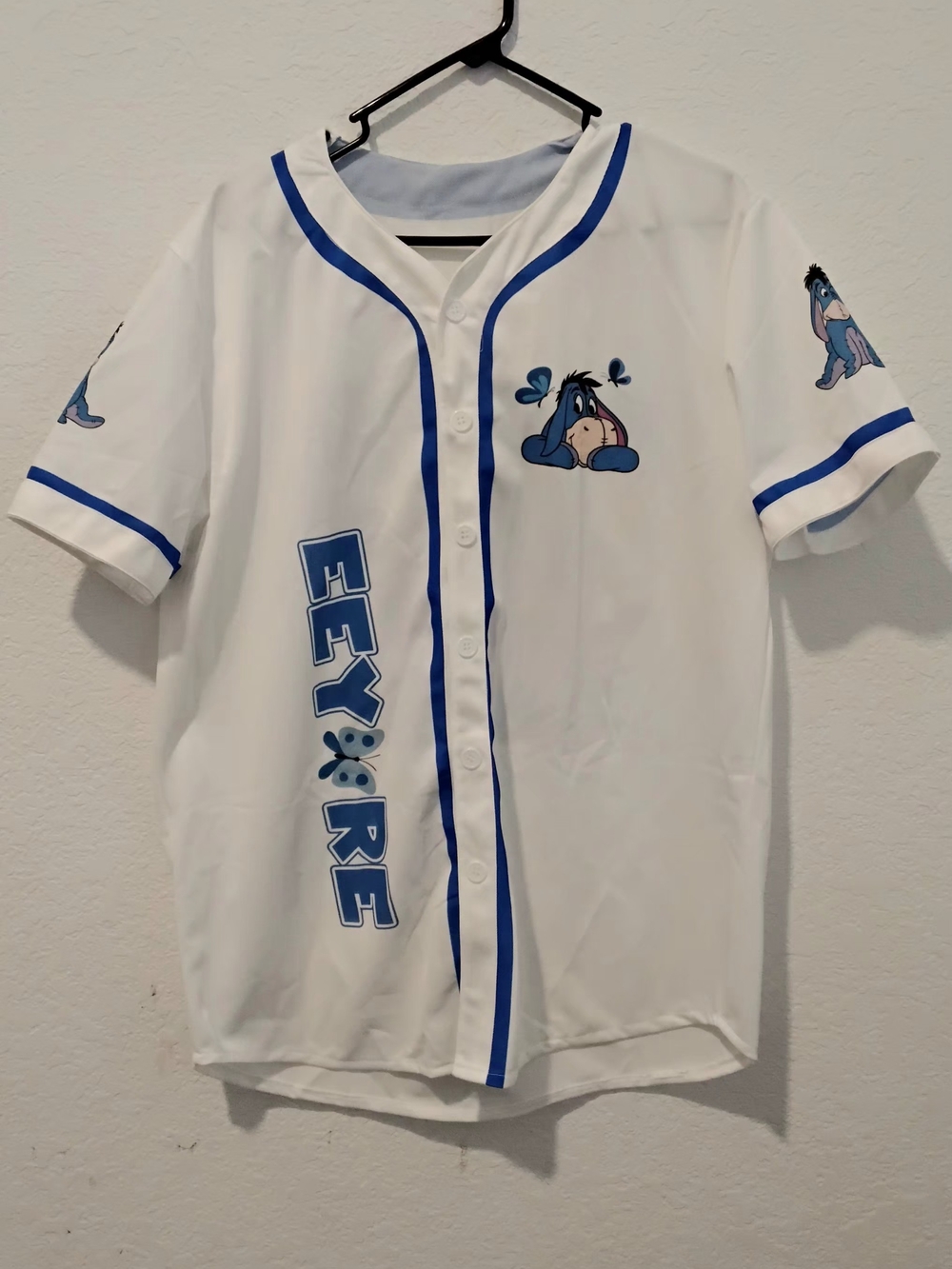 Custom Unbranded Eeyore Men's Baseball Button Up Shirt White Blue Size XL